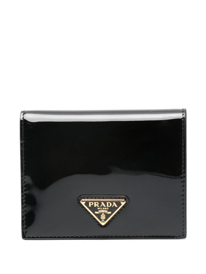logo-plaque high-shine finish leather wallet-0