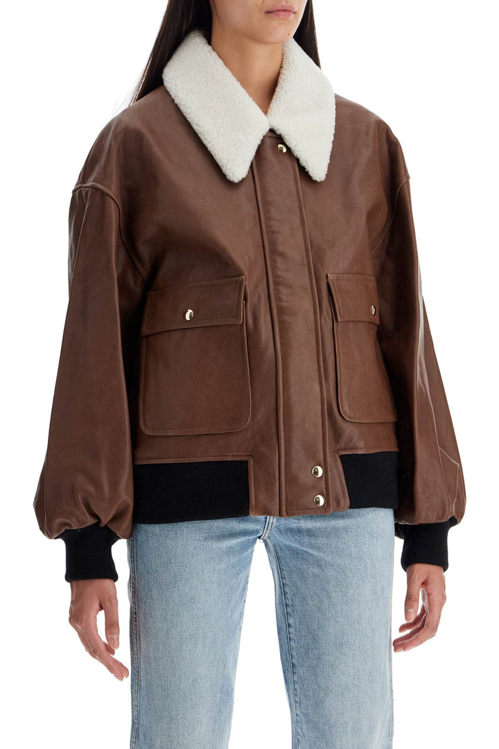 'shellar' leather bomber jacket with she-1