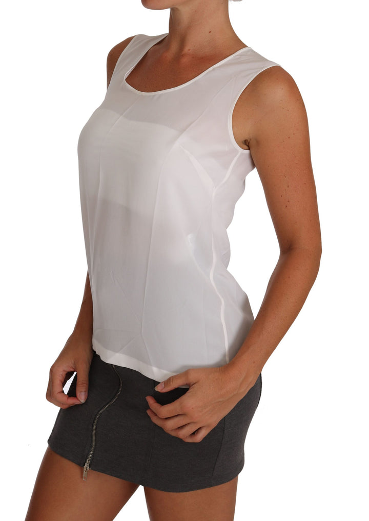 Elegant Sleeveless White Silk Blouse Top