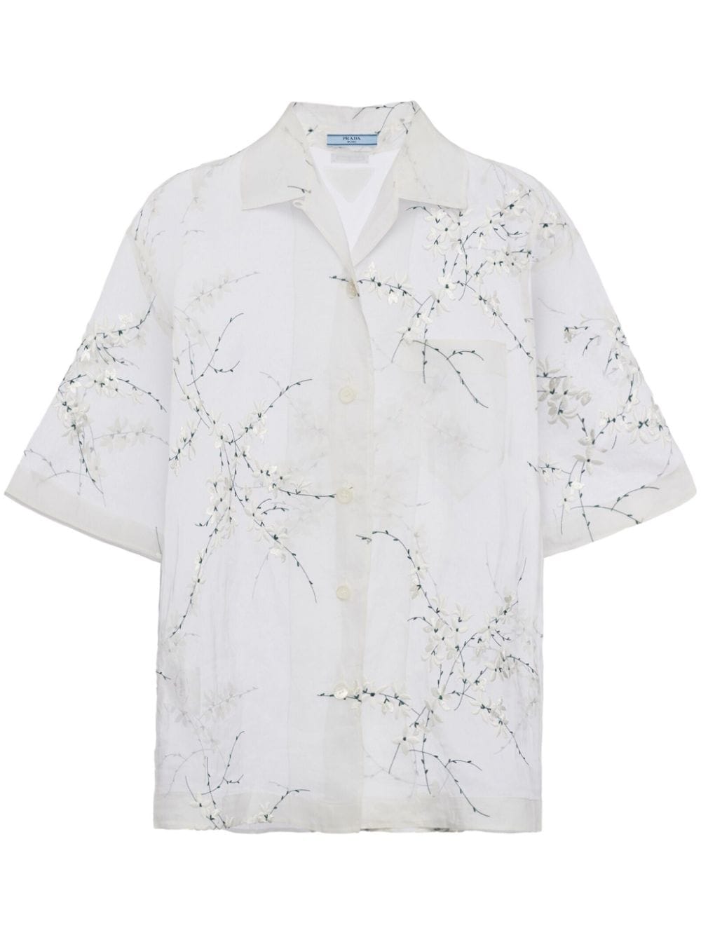floral-embroidered short-sleeved sheer shirt-0