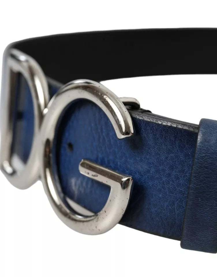 Blue Calf Leather Silver DG Logo Buckle Belt