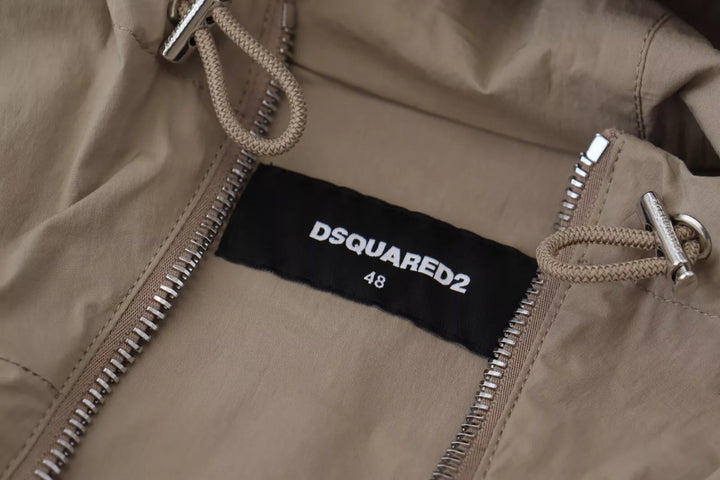 Dsquared² Brown Gray Sleeves Hooded Full Zip Jacket