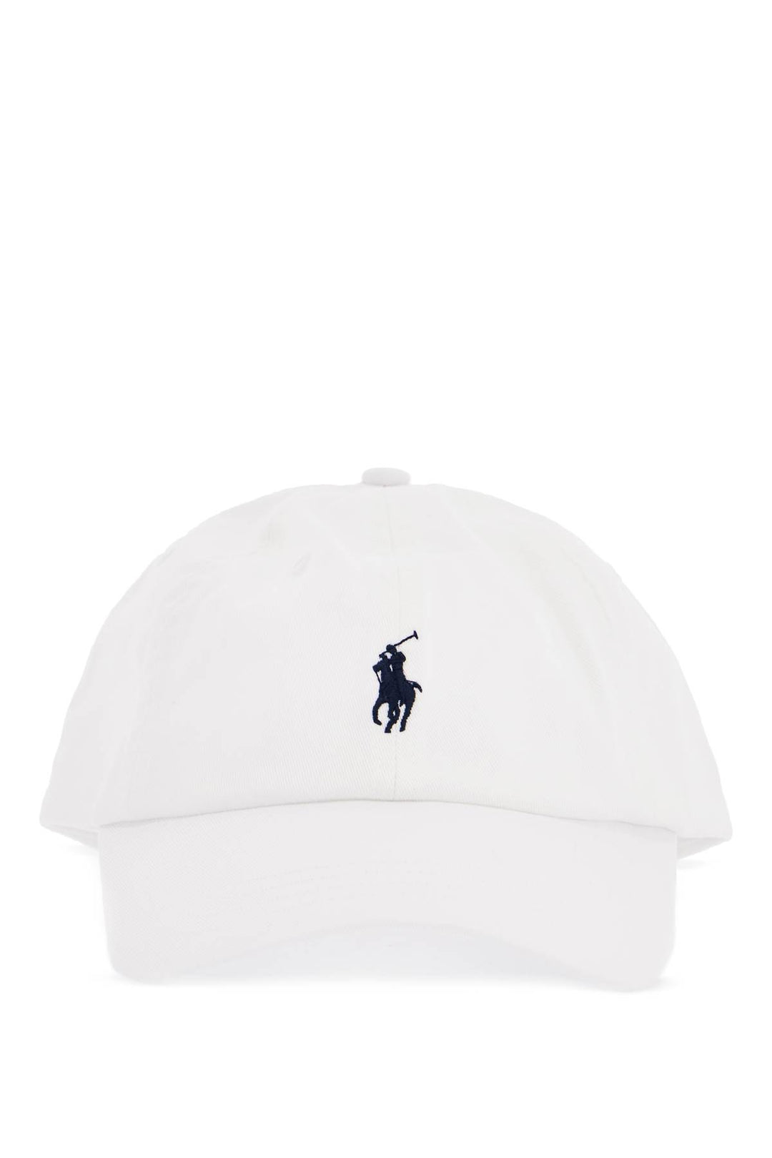 white cotton baseball cap with navy embroidered logo-0