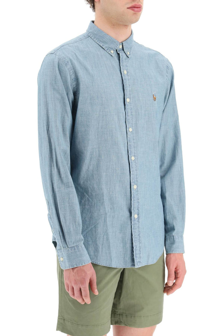 slim fit shirt in stone-washed chambray-1