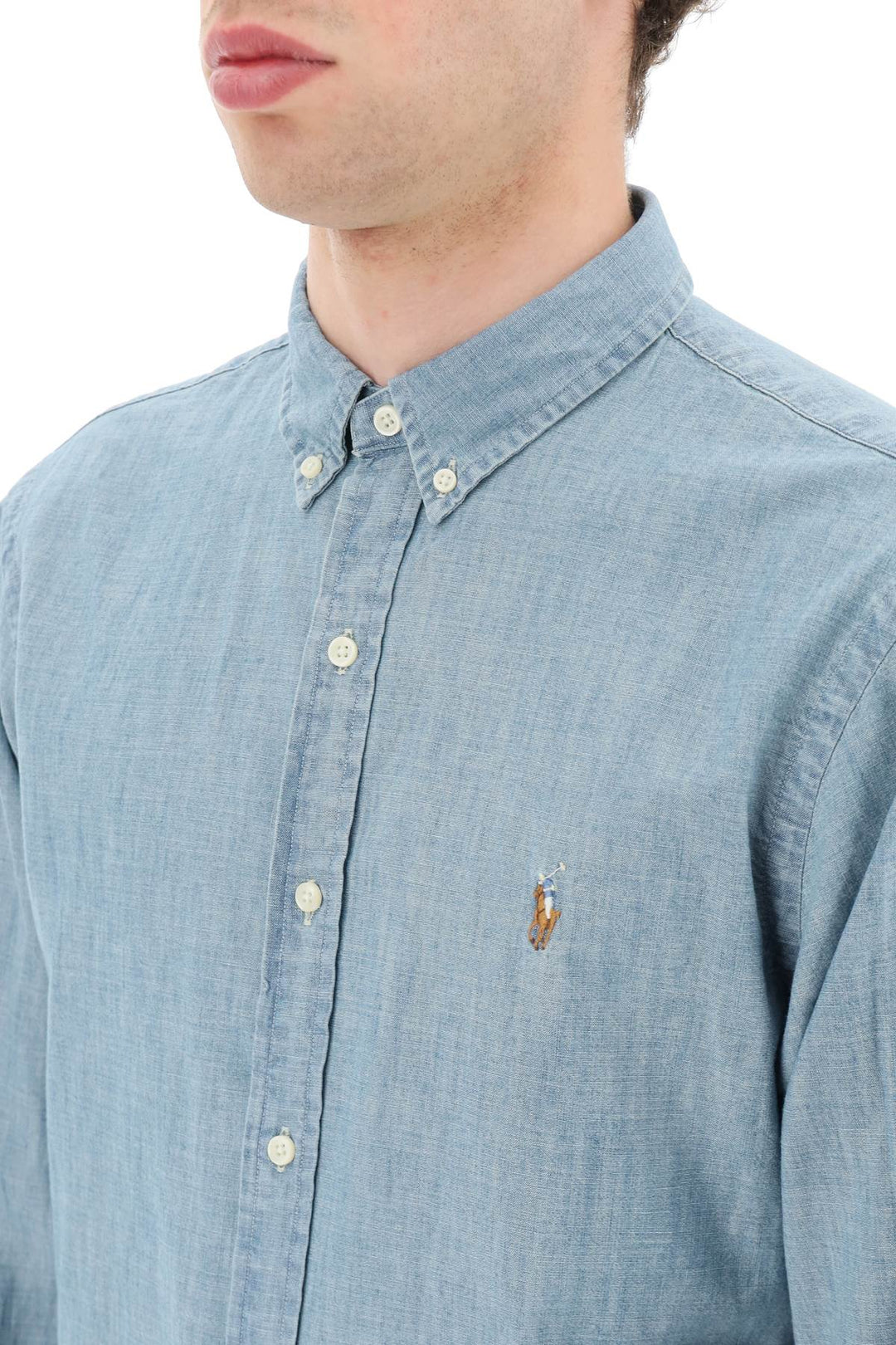 slim fit shirt in stone-washed chambray-3