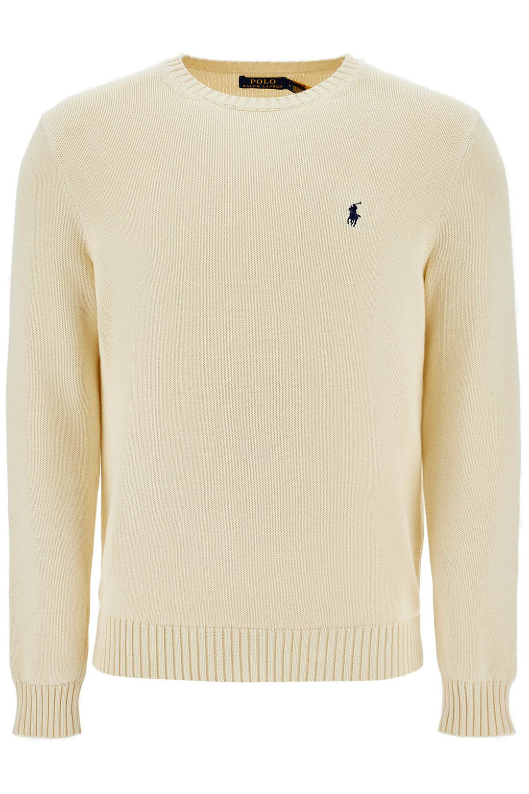 cream cotton sweater with embroidered logo-0