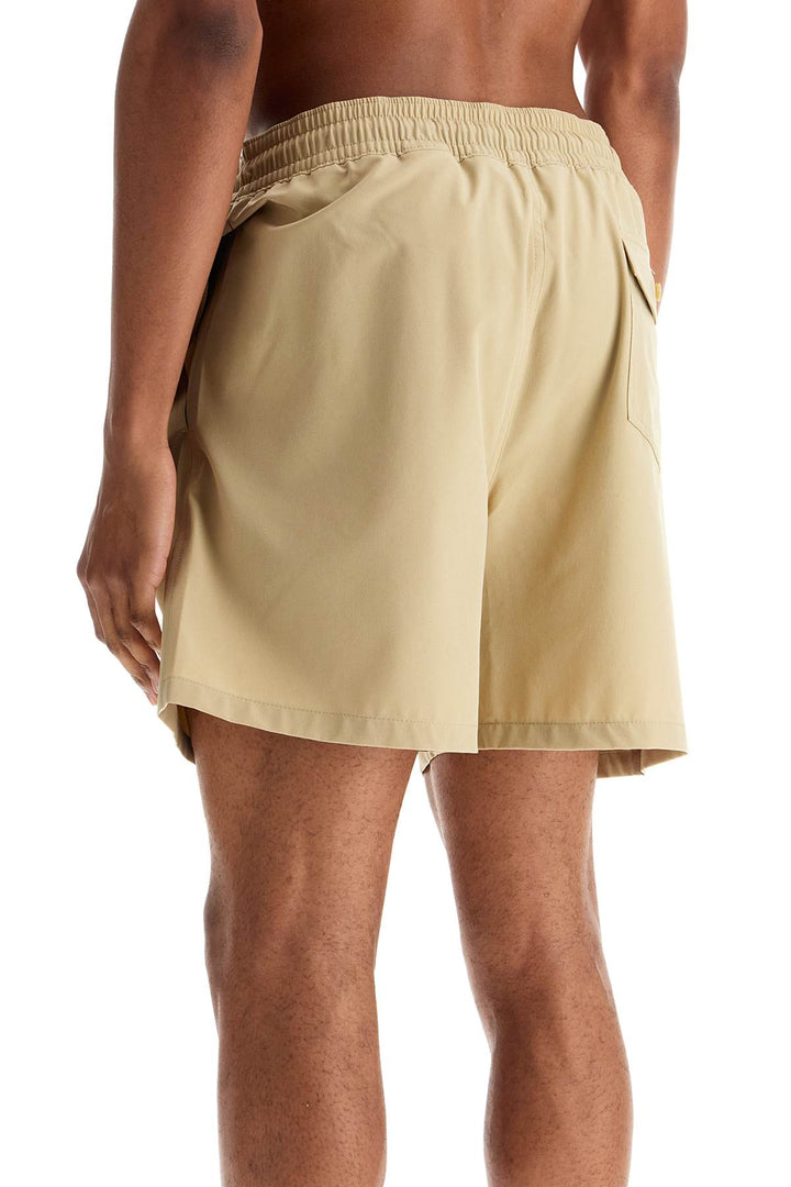 beige solid color mid-trunk swim trunks in recycled polyester with pocket-2