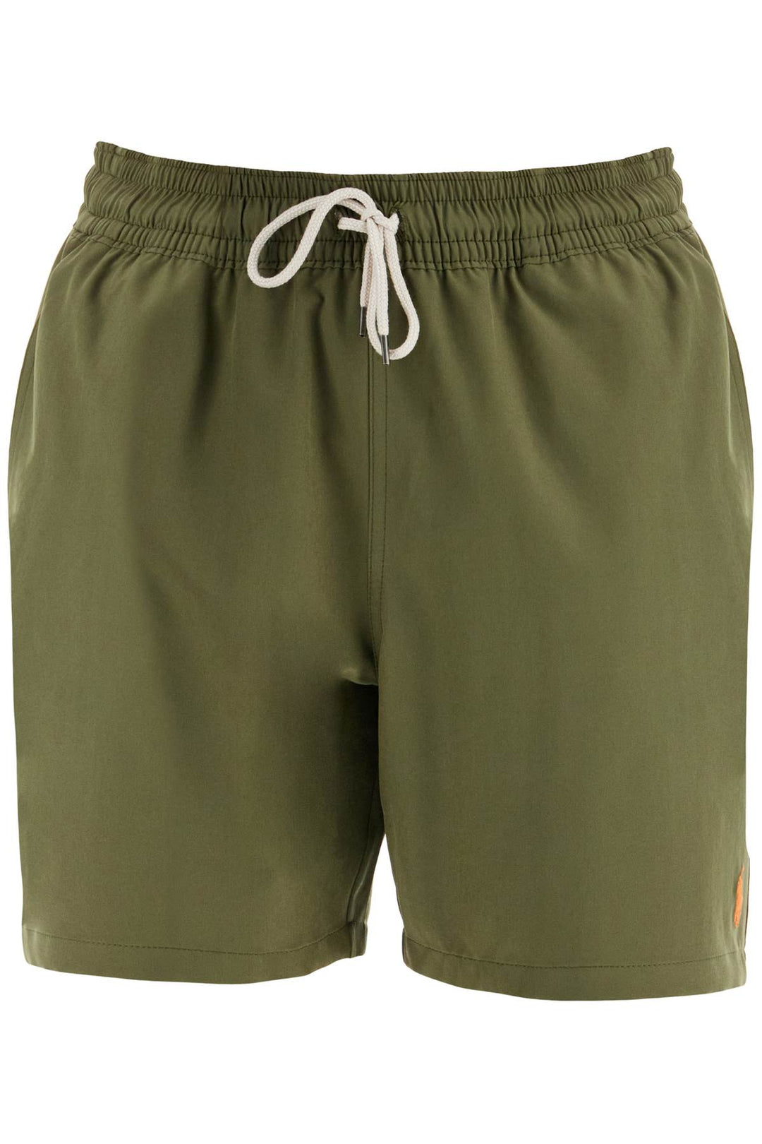 olive green swim trunks in recycled polyester with embroidered logo-0