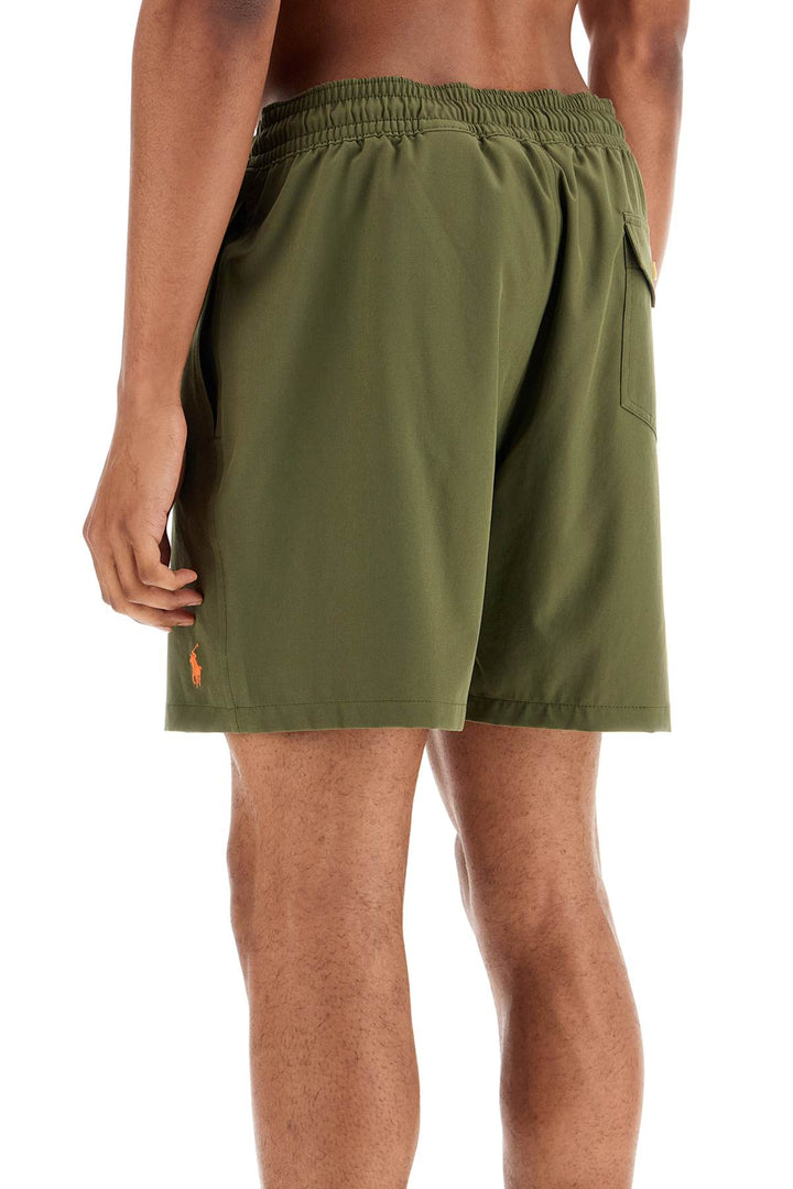 olive green swim trunks in recycled polyester with embroidered logo-2