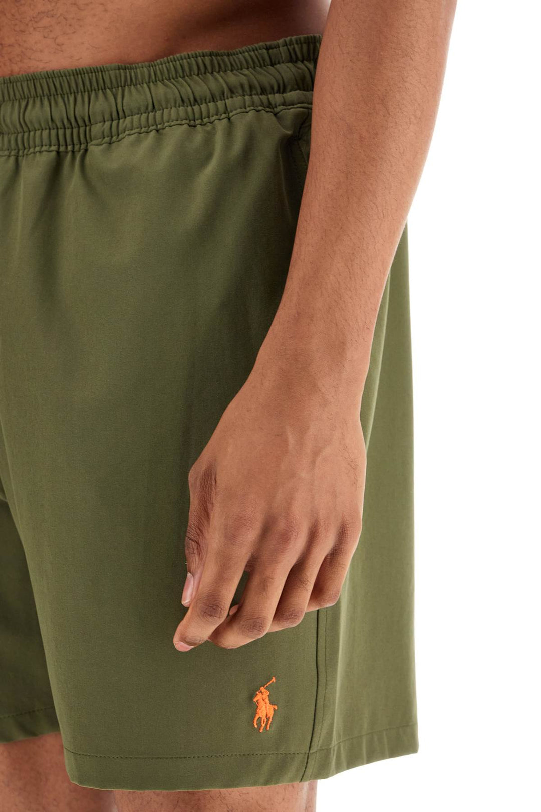 olive green swim trunks in recycled polyester with embroidered logo-3