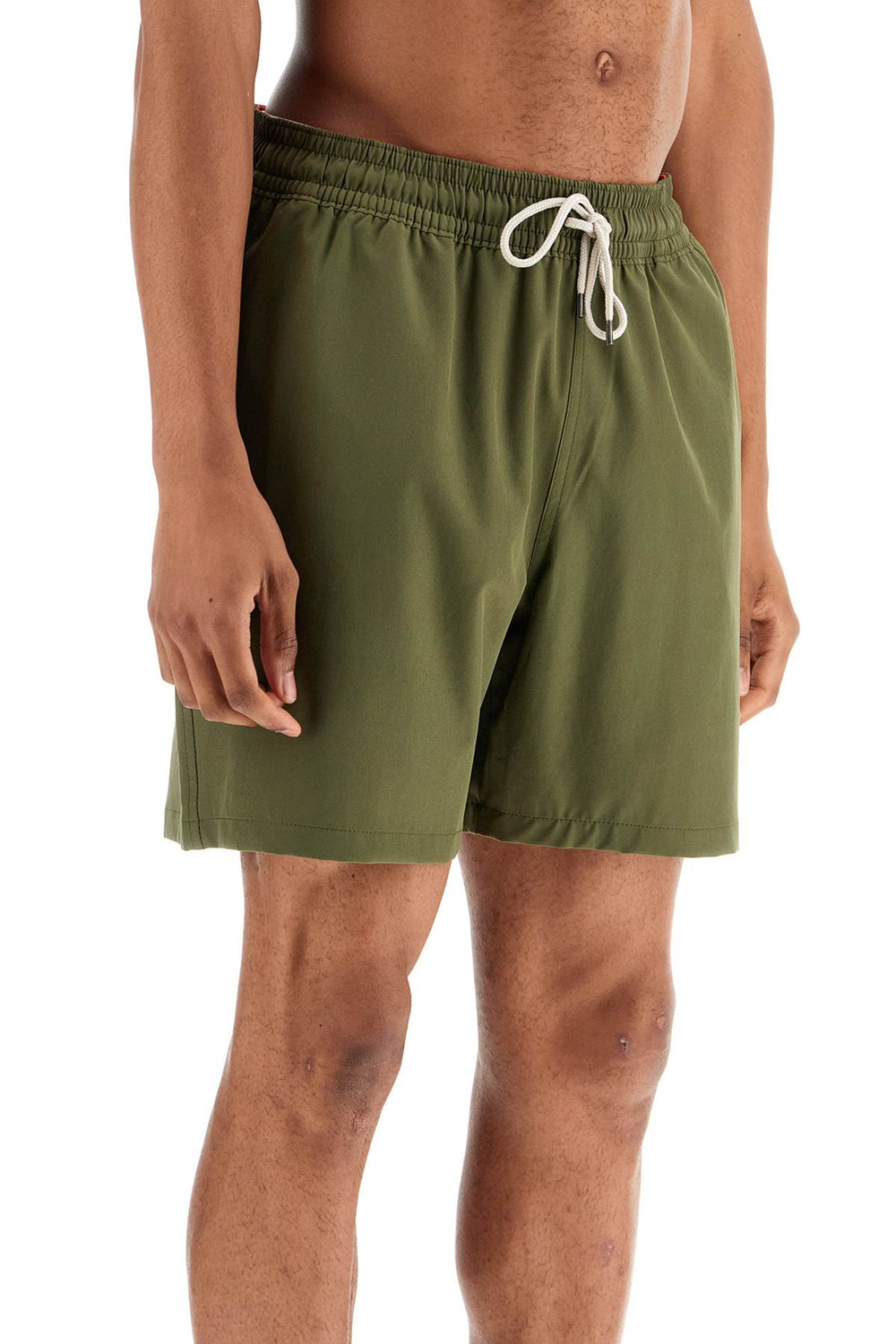 olive green swim trunks in recycled polyester with embroidered logo-1