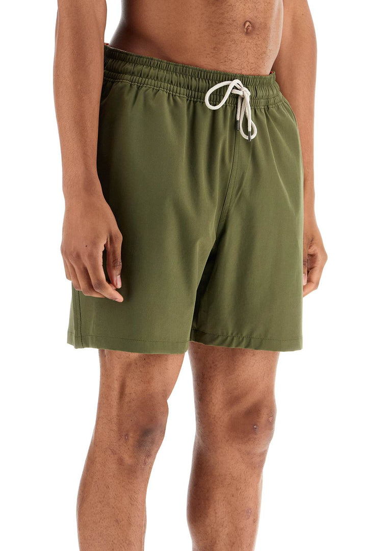 olive green swim trunks in recycled polyester with embroidered logo-1