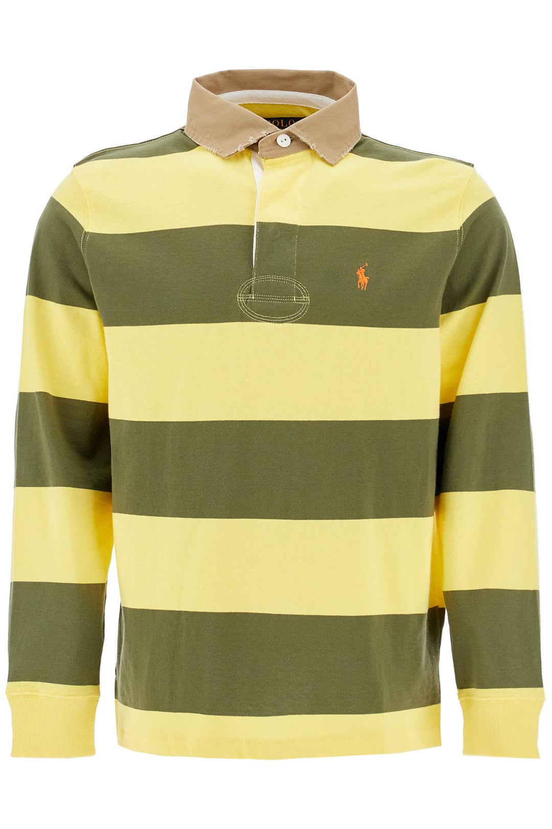 olive green and yellow striped cotton polo-0