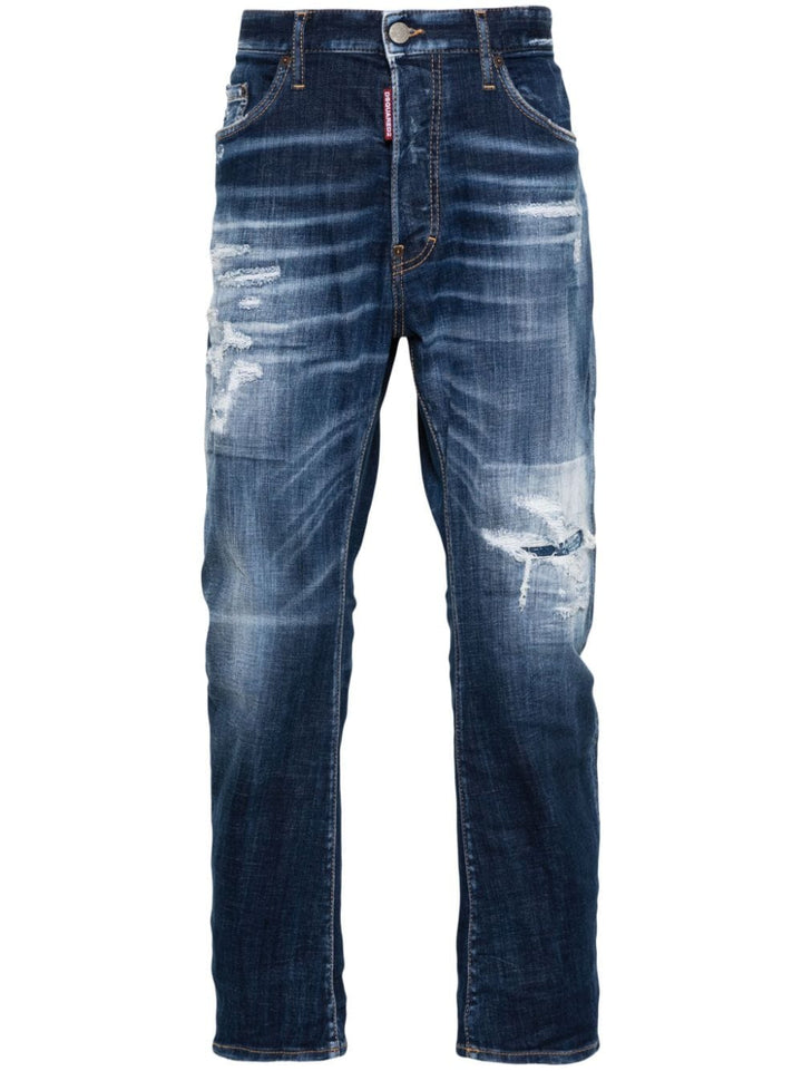 distressed washed-denim jeans-0