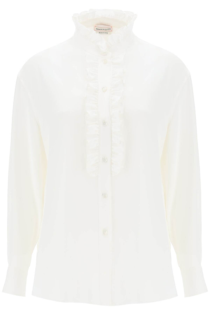 silk satin shirt with ruffles-0