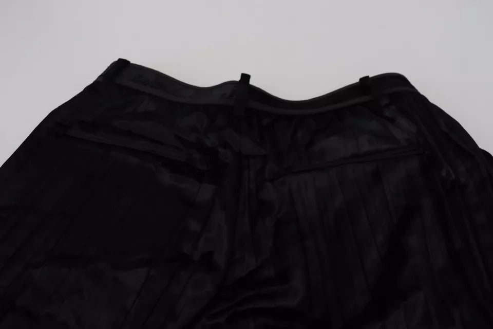 Black Pleated High Waist Wide Leg Cropped Pants