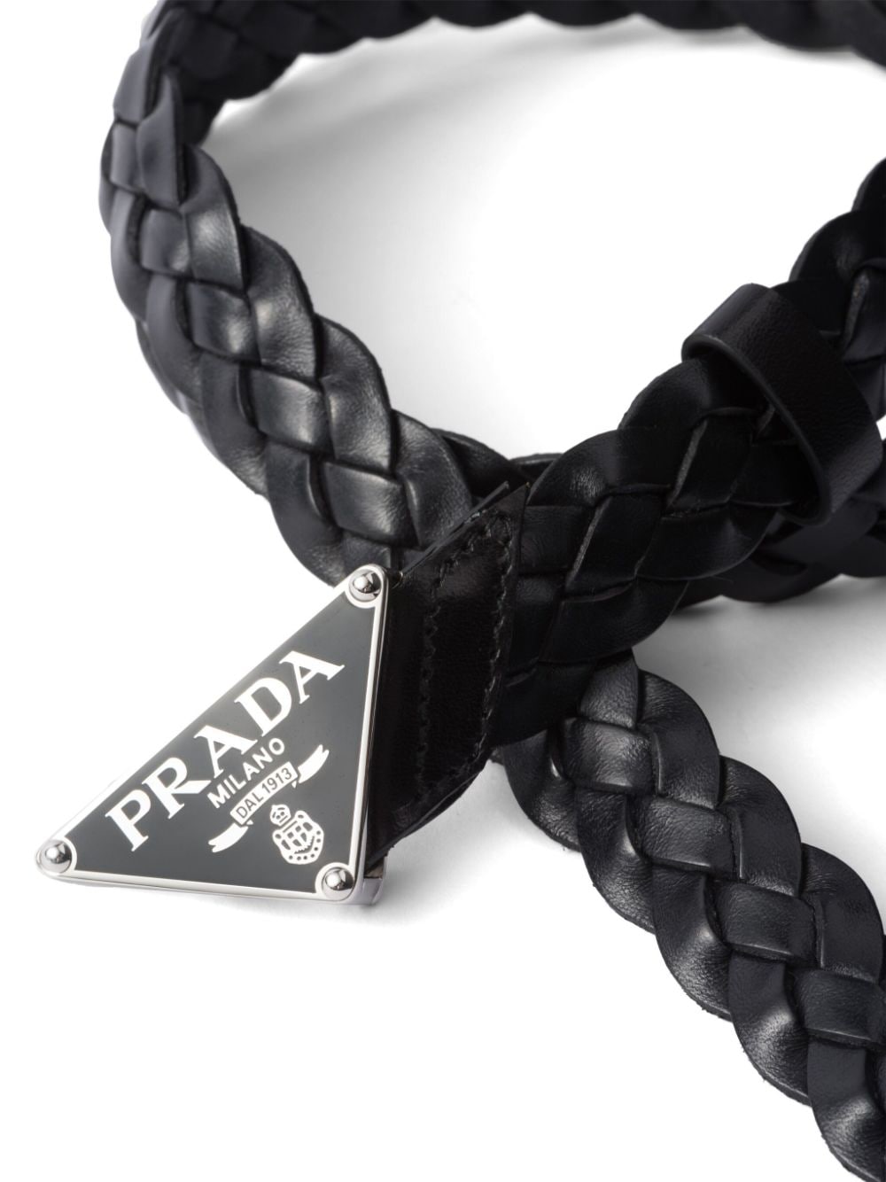 triangle-logo braided leather belt-1