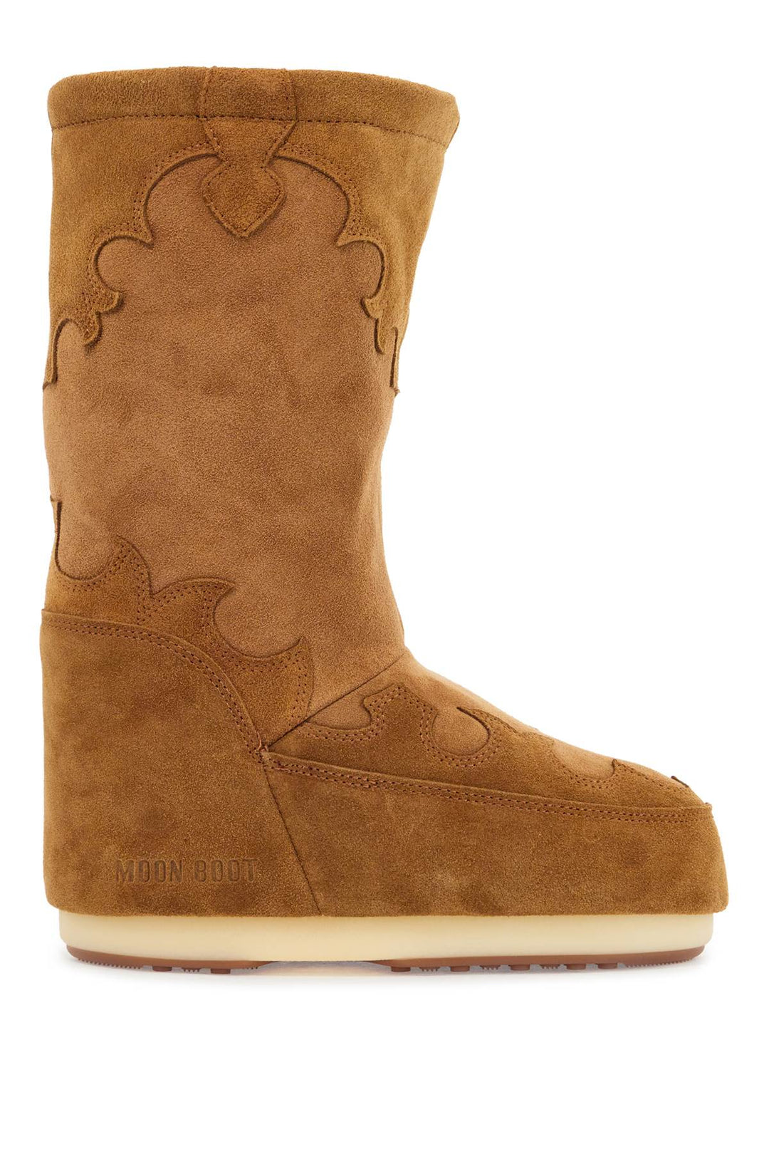 high suede boots in cognac with wedge embroidery-0