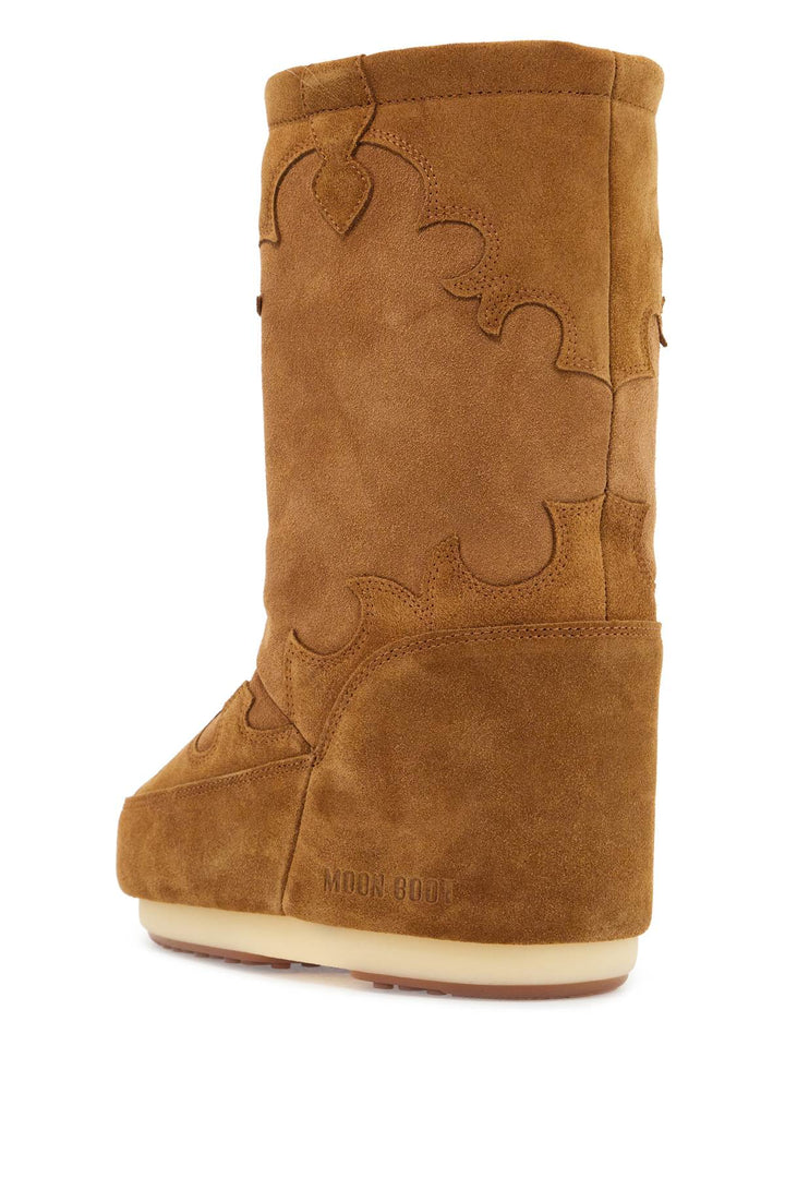 high suede boots in cognac with wedge embroidery-2