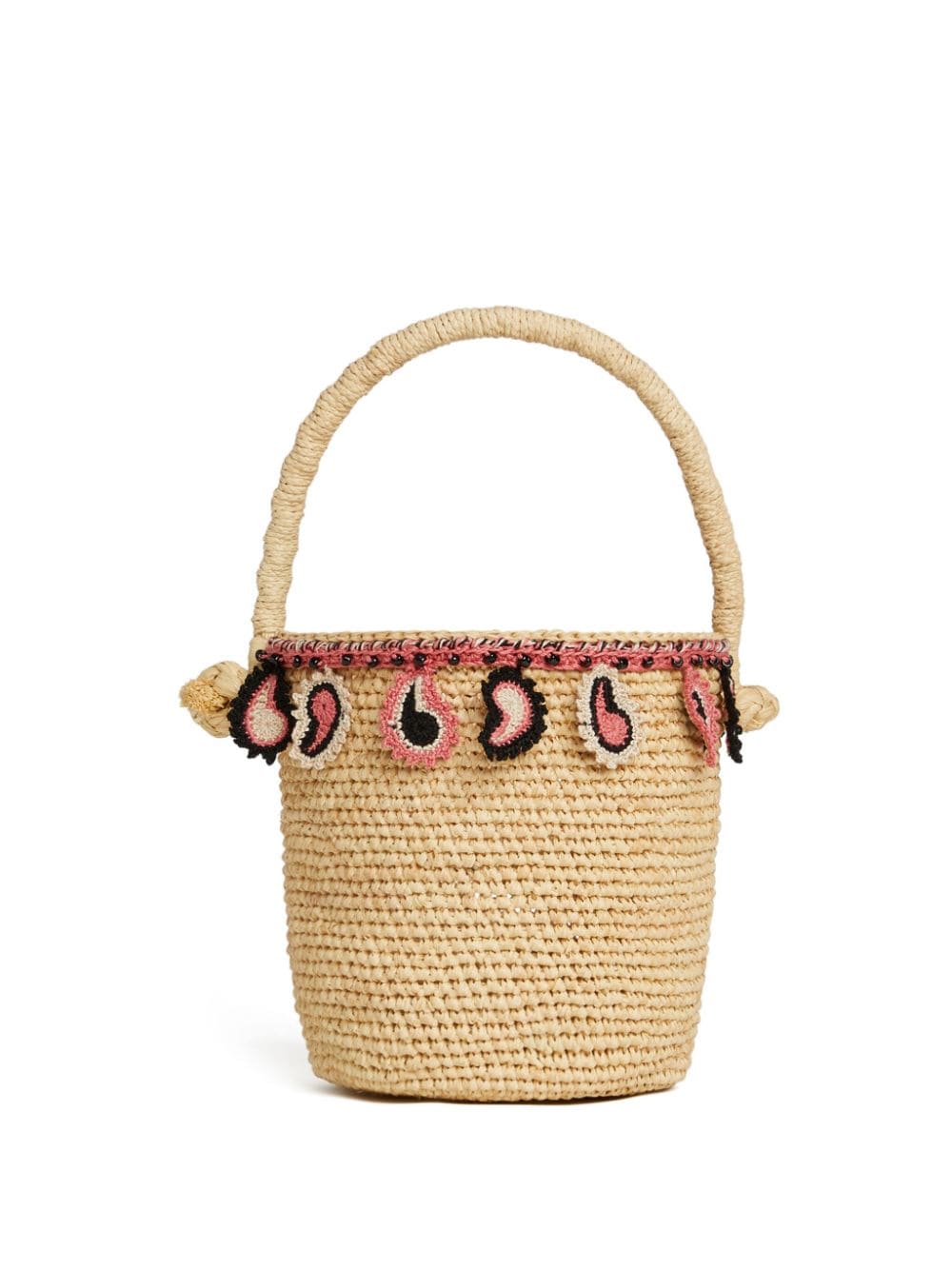 paisley-appliqué raffia basket bag-5