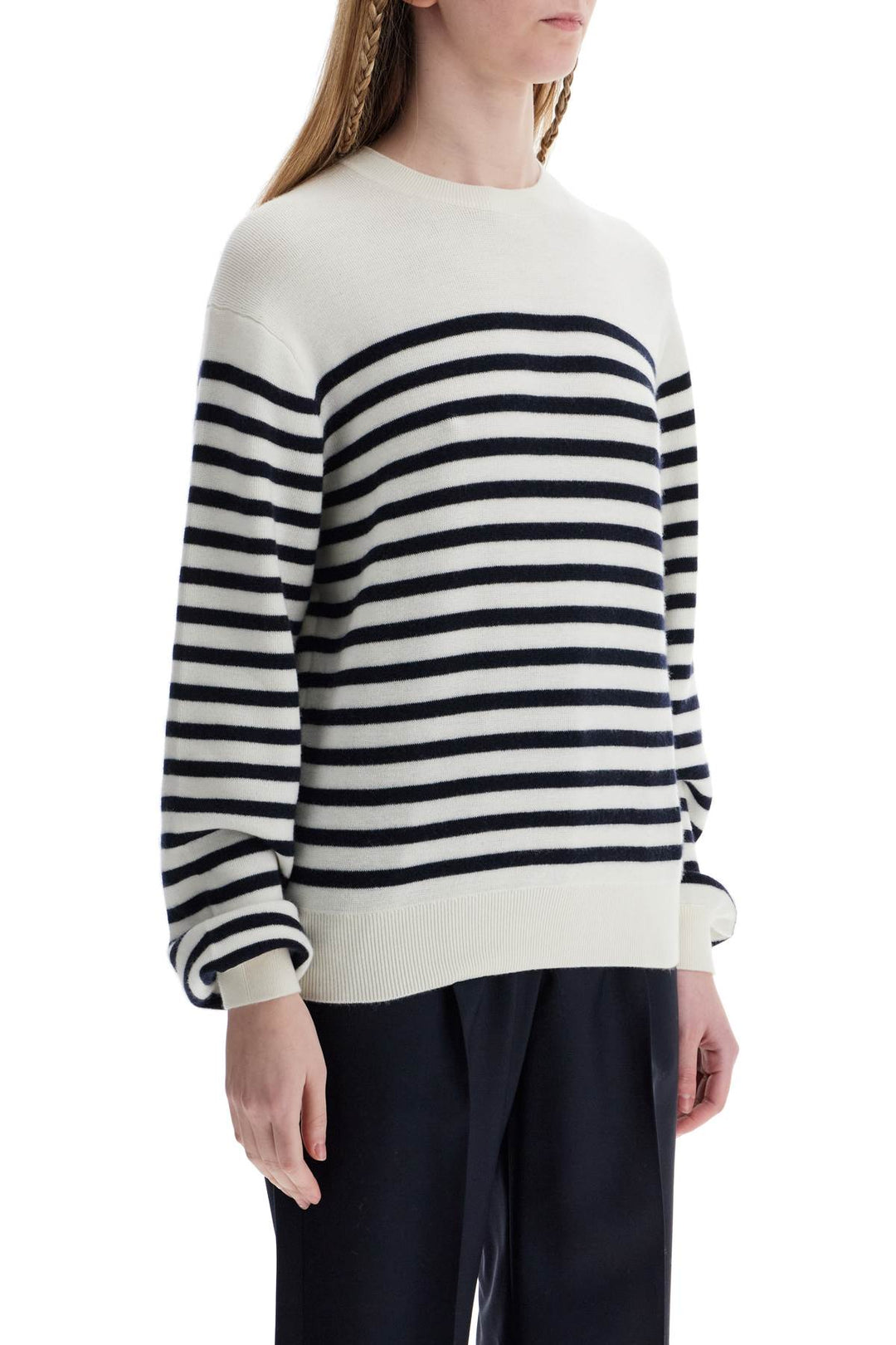 white and navy blue striped merino wool sweater-1