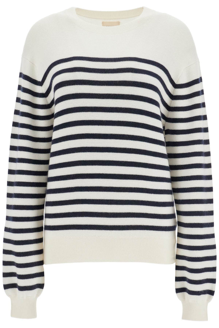 white and navy blue striped merino wool sweater-0