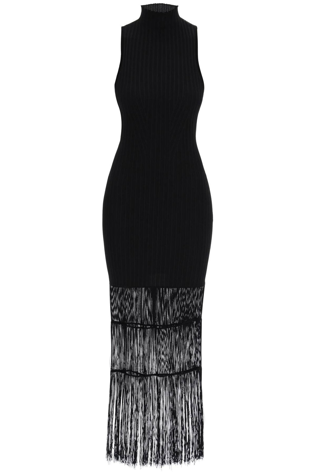 "ribbed knit dress with fringe details"-0