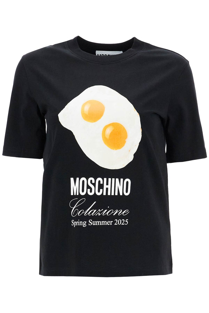 black cotton t-shirt with fried egg print-0