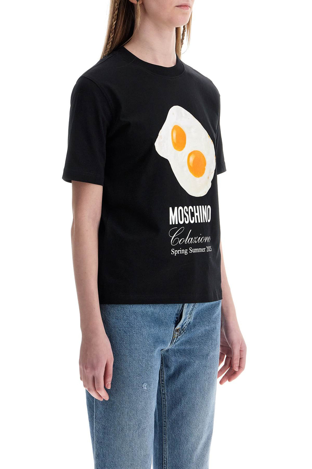 black cotton t-shirt with fried egg print-1