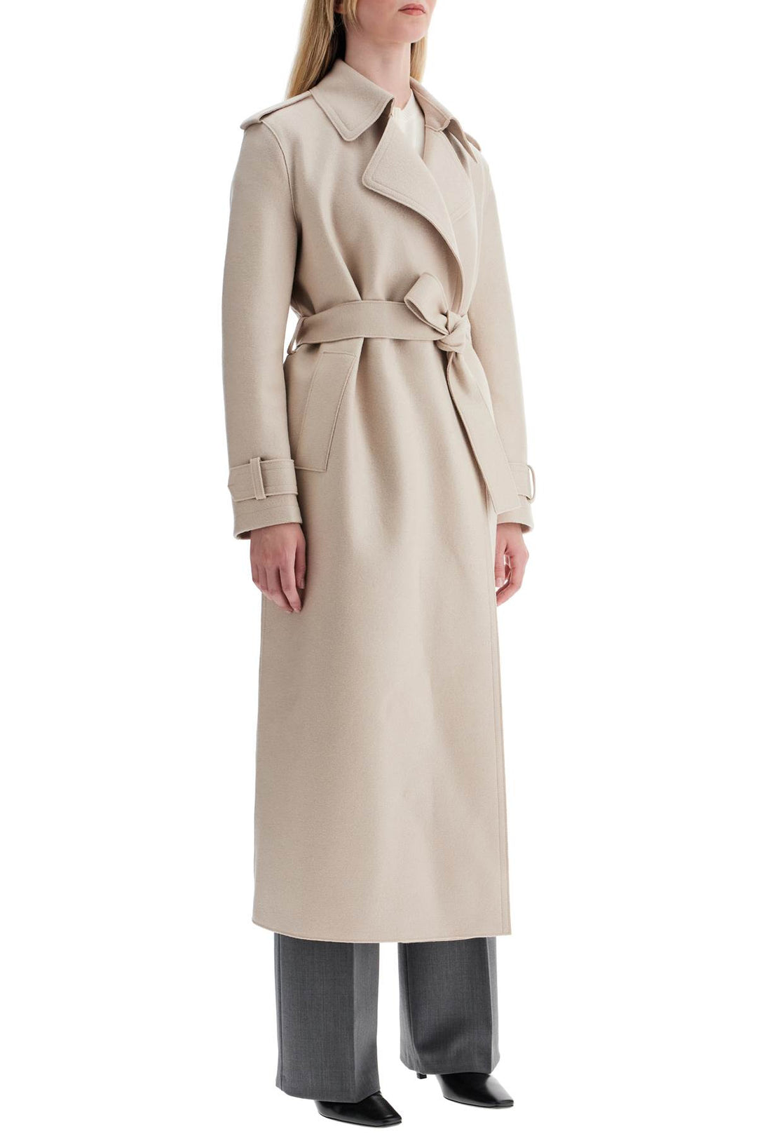 pressed wool robe coat with nine words-1