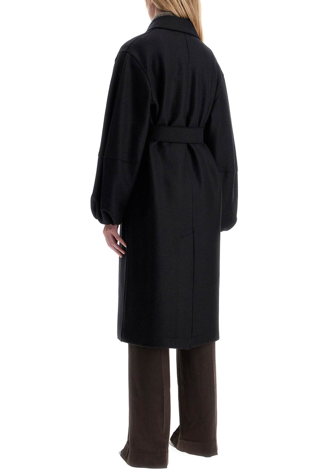 pressed wool robe coat with nine words-2