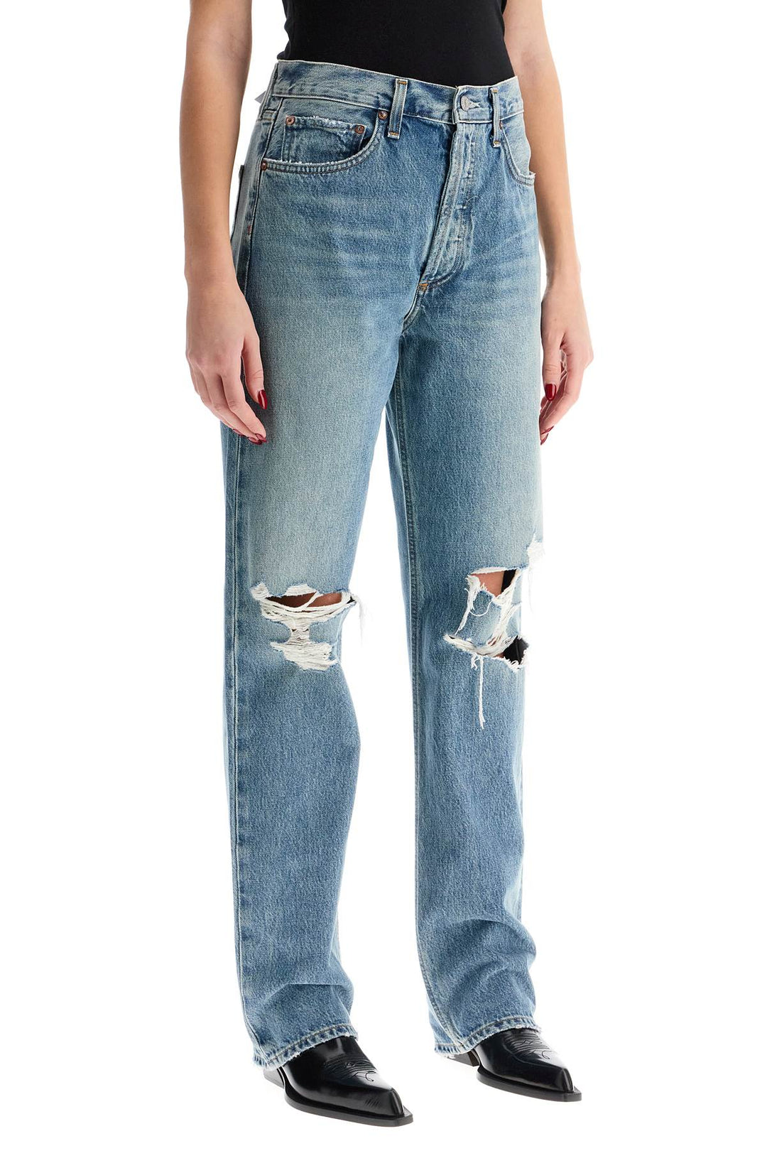 relaxed straight fit kelly used effect jeans-1