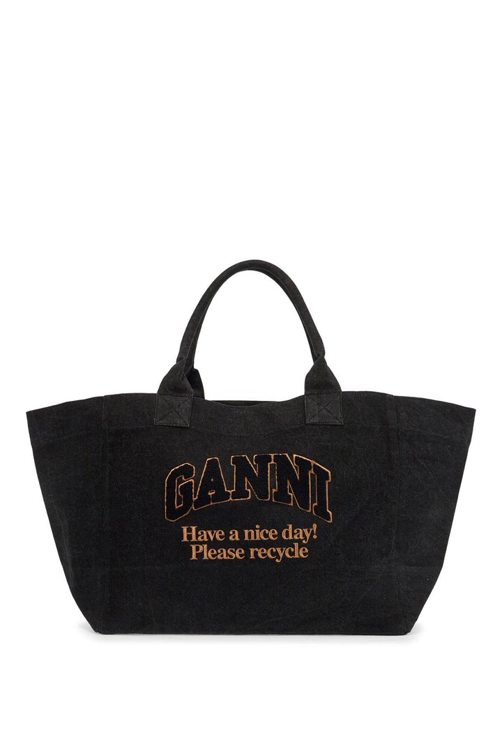 denim logo tote bag with 9-0