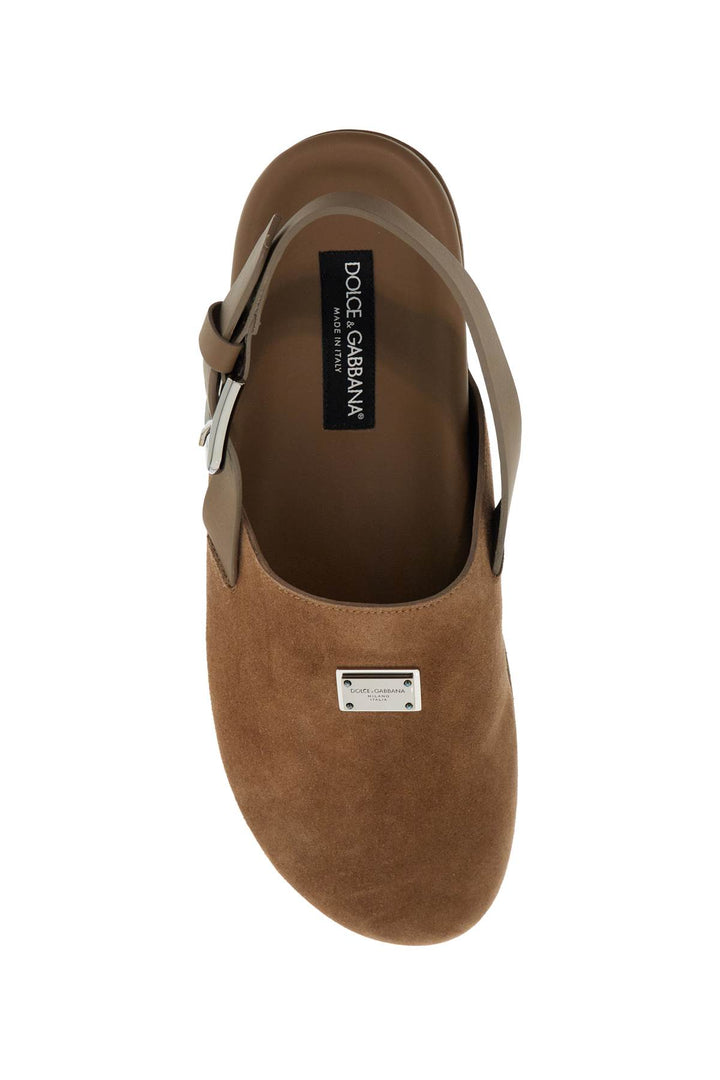 suede leather clogs with logo plate-1