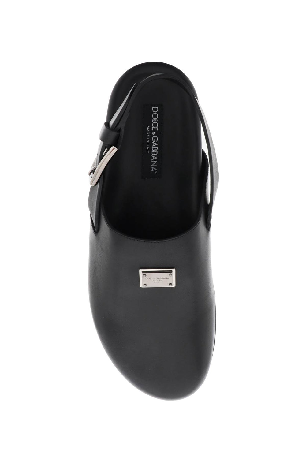 leather clogs with logo plate-1