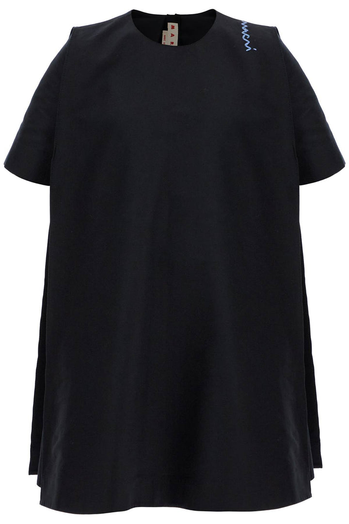 loose dress with wide neckline black cotton short sleeve-0