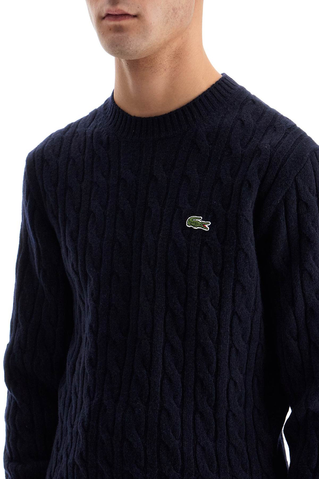 classic fit cable knit wool pullover-3