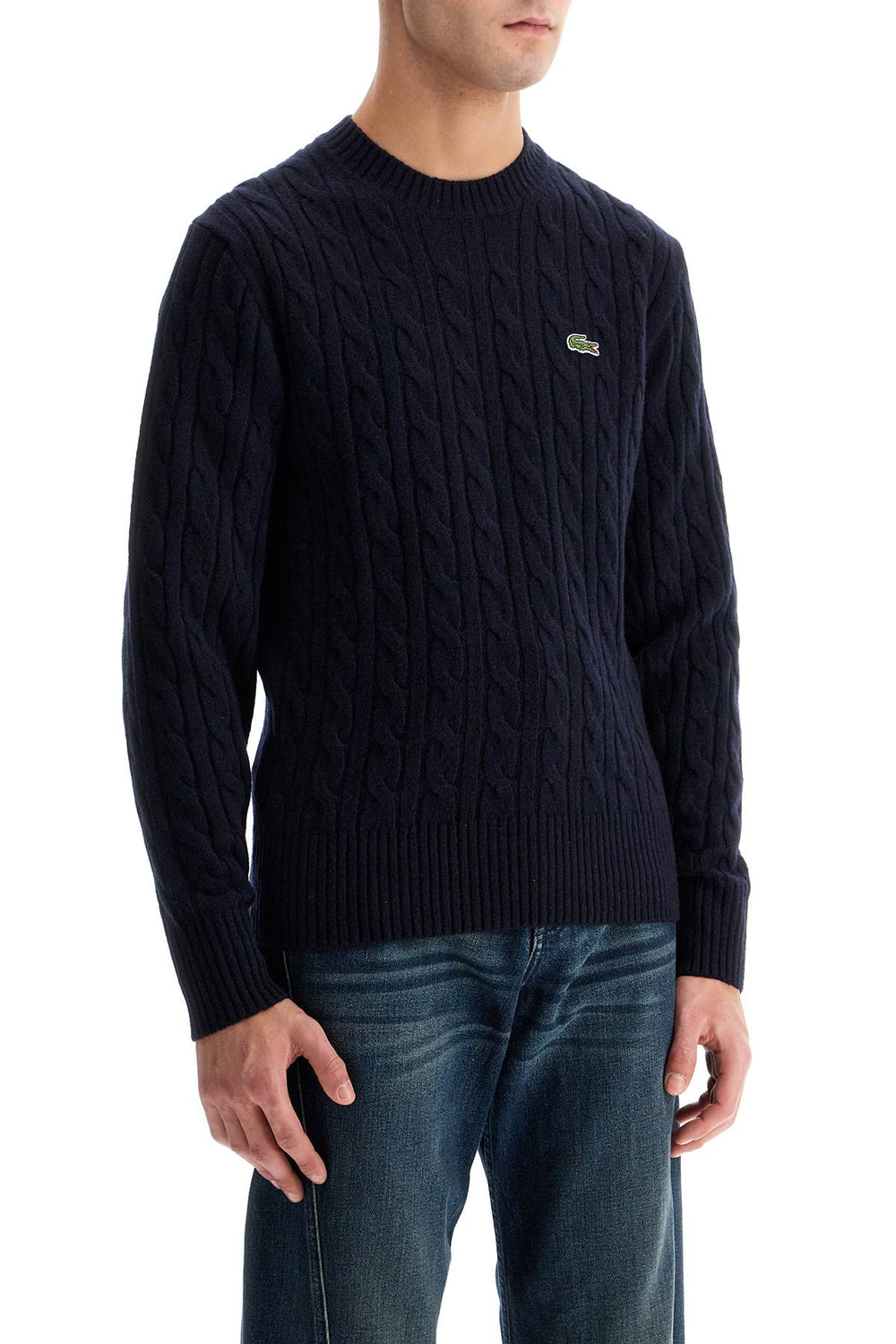 classic fit cable knit wool pullover-1