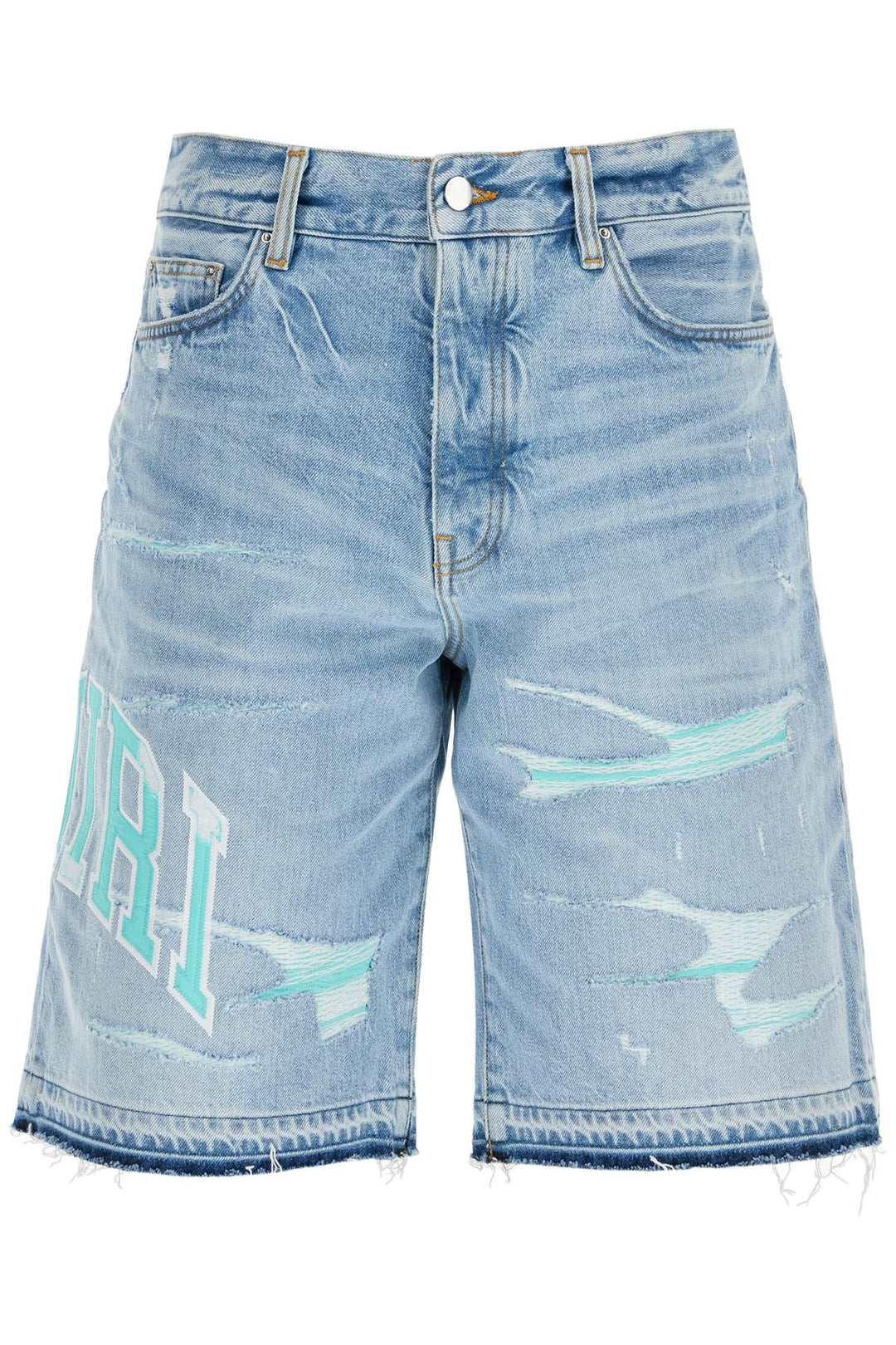 denim logo varsity bermuda shorts-0