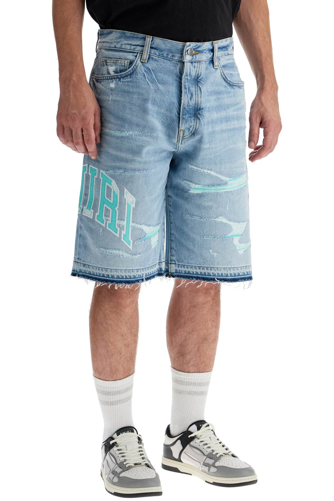 denim logo varsity bermuda shorts-1