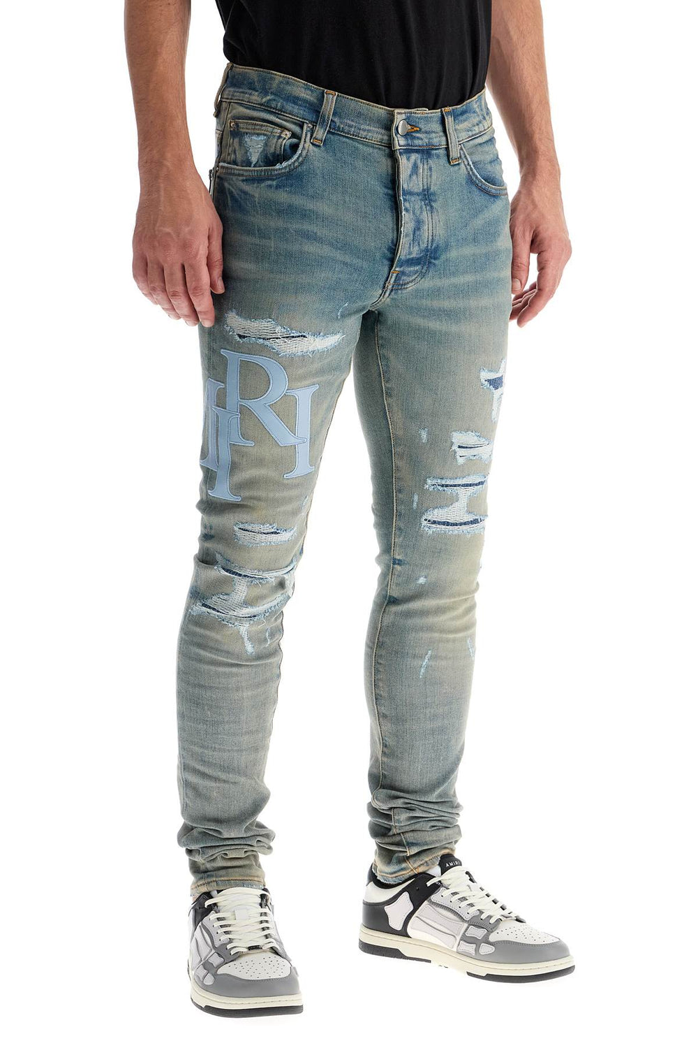 leather logo jeans with eight words-1