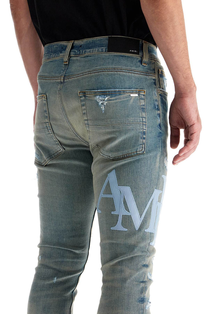 leather logo jeans with eight words-3