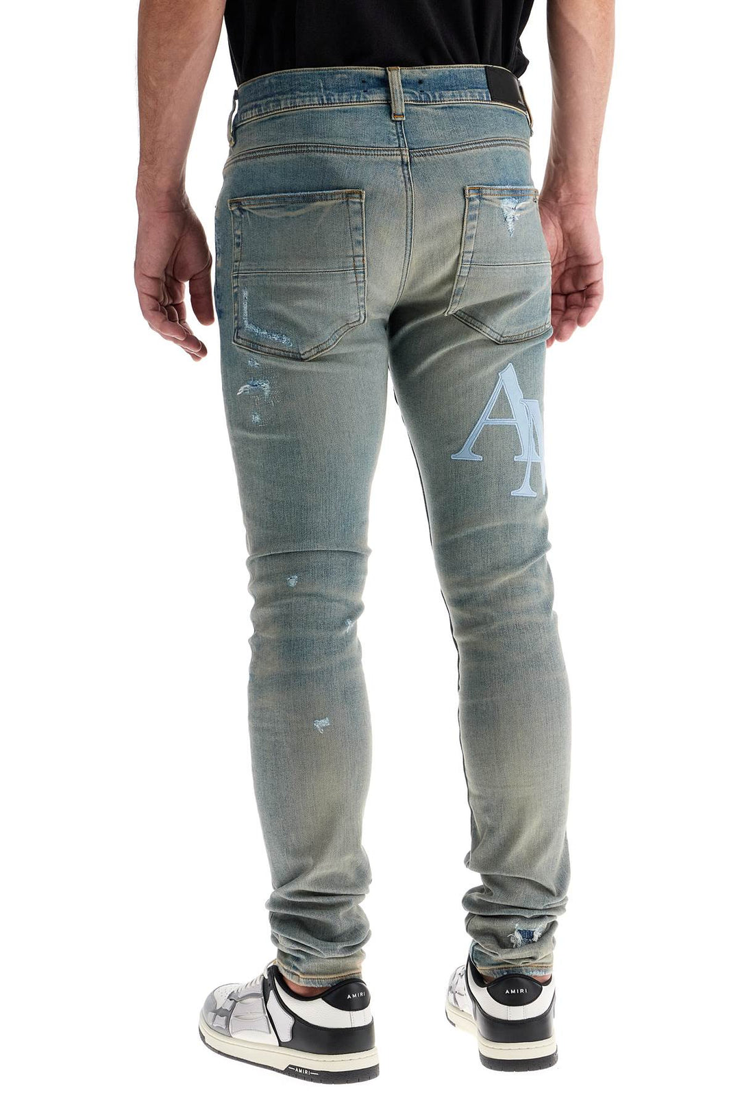 leather logo jeans with eight words-2