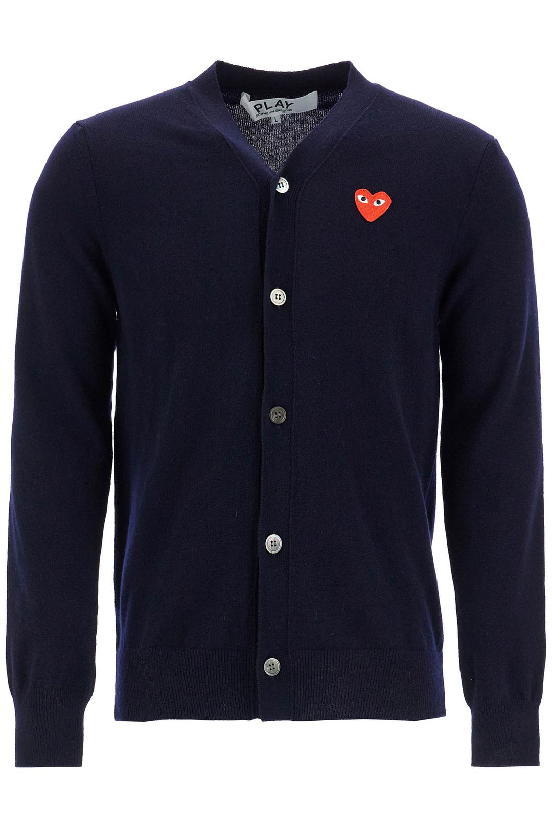 navy blue wool cardigan with embroidered red heart unisex-0