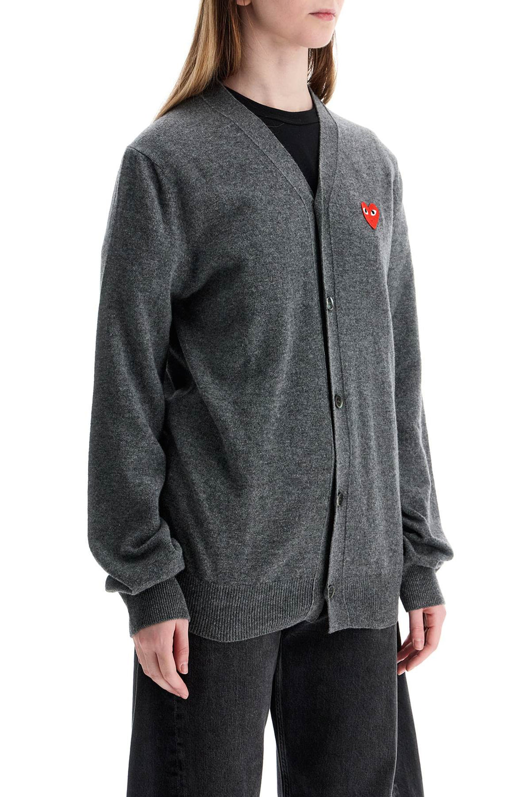 cardigan unisex in lana grigio con logo cuore-1