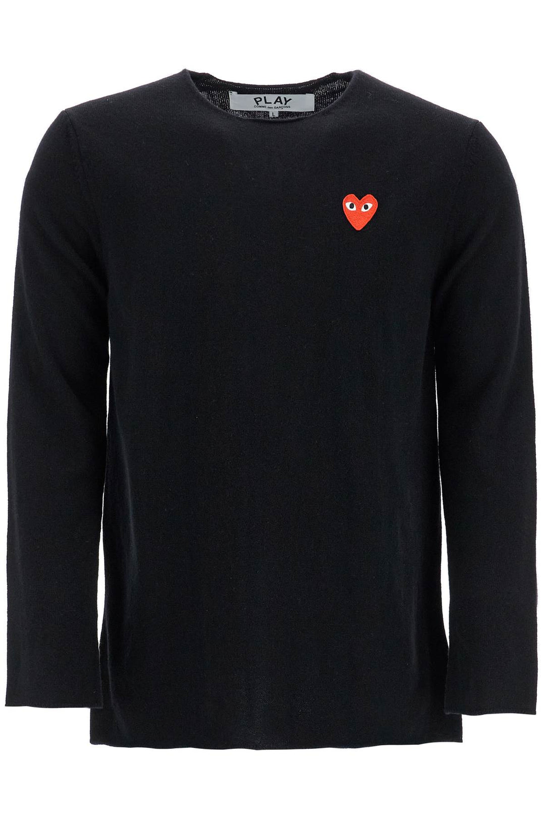 black wool sweater with red heart logo and wide neck-0