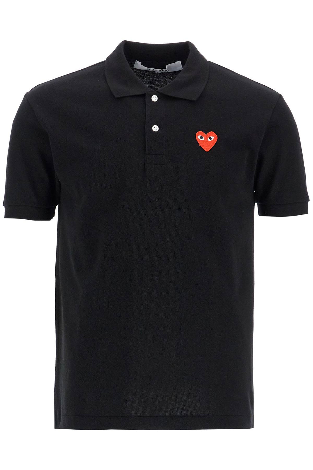 polo unisex in cotone nero con logo cuore rosso-0