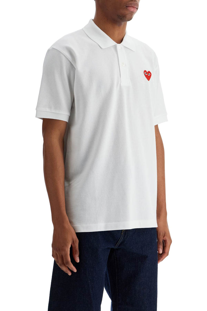 polo bianco in cotone con logo cuore rosso-2