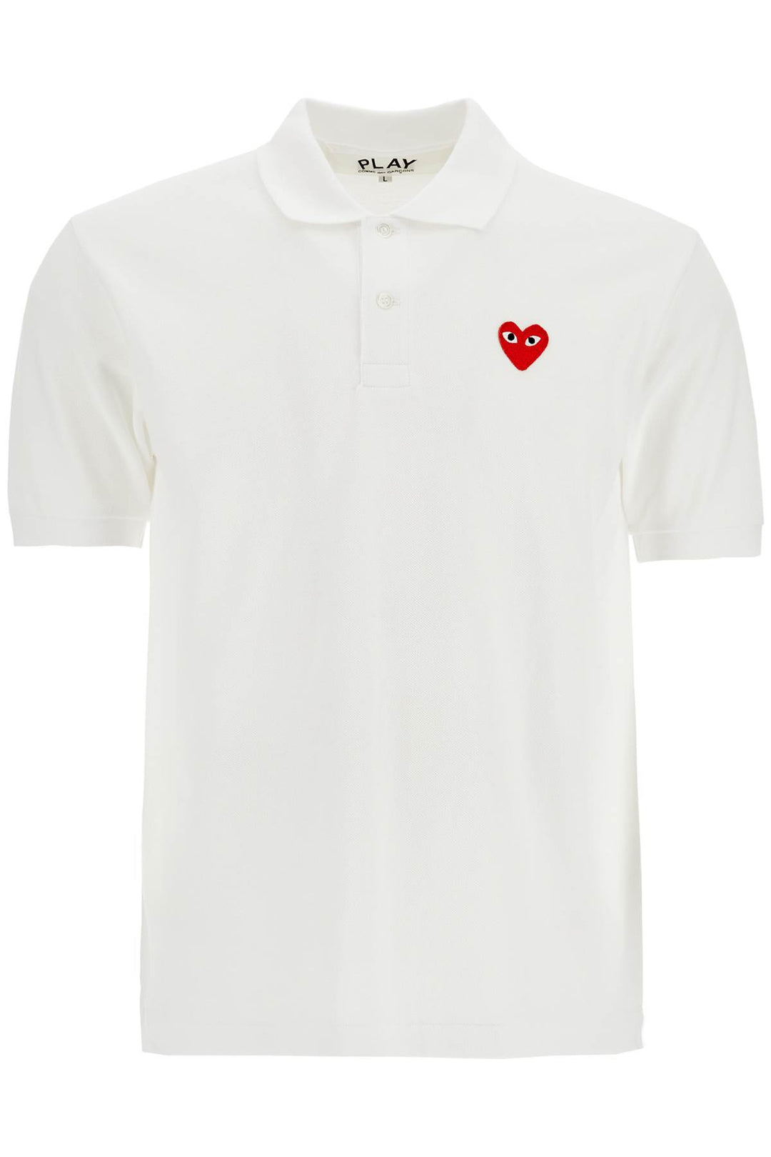 polo bianco in cotone con logo cuore rosso-0