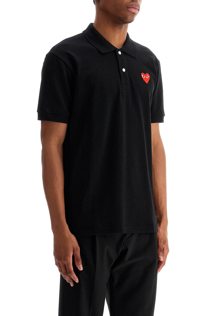 polo unisex in cotone nero con logo cuore rosso-2